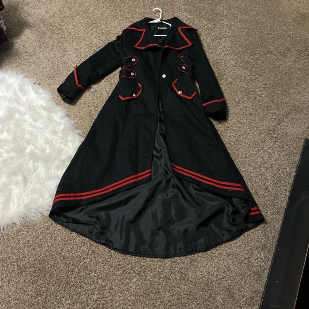 Black Trench Coat with Red Trim